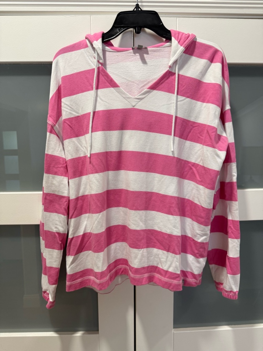 T by Talbots Pink and White Striped Hooded soft  Top size Large Hoodie